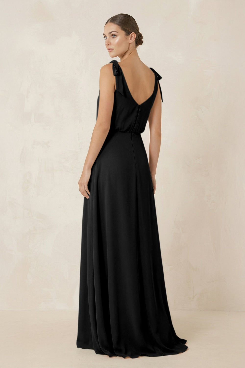 V - Neck A - Line Chiffon Bridesmaid Dress in Black - SHE IS ME Bridesmaid Dresses