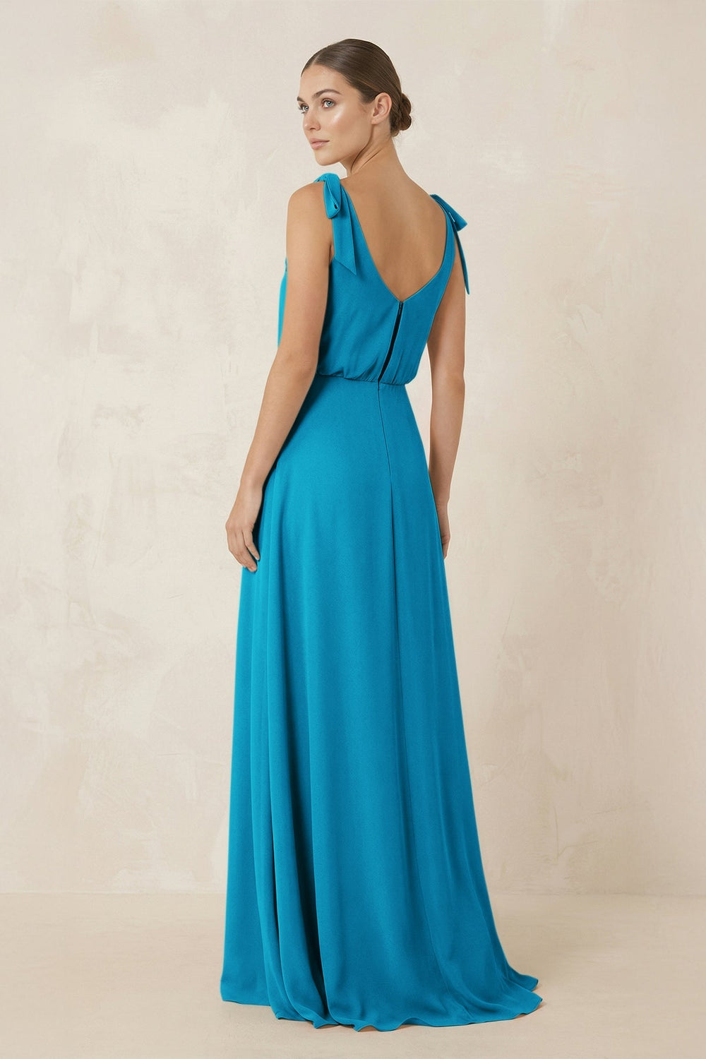 V - Neck A - Line Chiffon Bridesmaid Dress in Blue Jay - SHE IS ME Bridesmaid Dresses