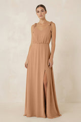 V - Neck A - Line Chiffon Bridesmaid Dress in Bronzer - KISS BRIDAL Bridesmaid Dresses