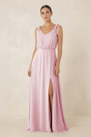 V - Neck A - Line Chiffon Bridesmaid Dress in Candy Pink - SHE IS ME Bridesmaid Dresses