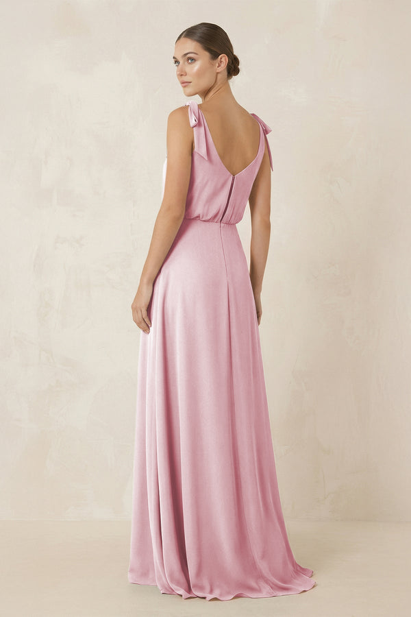V - Neck A - Line Chiffon Bridesmaid Dress in Candy Pink - SHE IS ME Bridesmaid Dresses