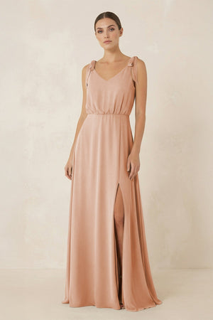 V - Neck A - Line Chiffon Bridesmaid Dress in Champagne Rose - SHE IS ME Bridesmaid Dresses