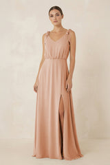 V - Neck A - Line Chiffon Bridesmaid Dress in Champagne Rose - KISS BRIDAL Bridesmaid Dresses