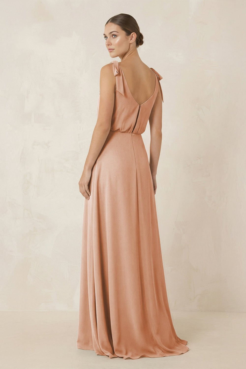 V - Neck A - Line Chiffon Bridesmaid Dress in Champagne Rose - KISS BRIDAL Bridesmaid Dresses