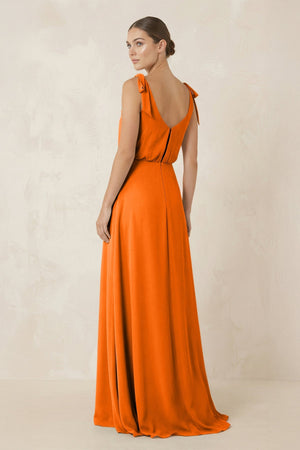 V - Neck A - Line Chiffon Bridesmaid Dress in Cinnamon - SHE IS ME Bridesmaid Dresses