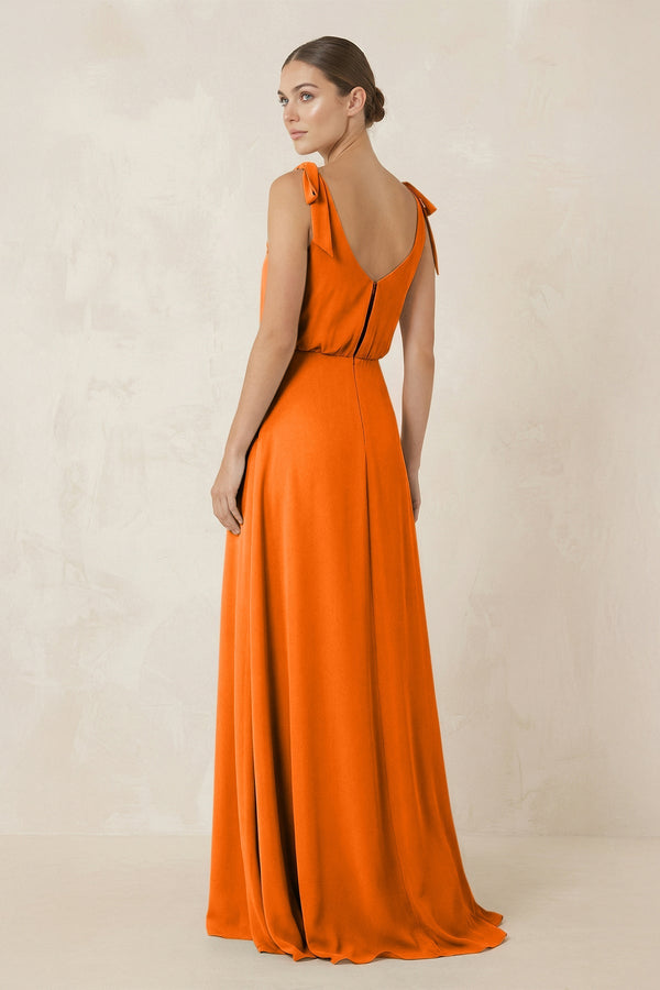 V - Neck A - Line Chiffon Bridesmaid Dress in Cinnamon - SHE IS ME Bridesmaid Dresses