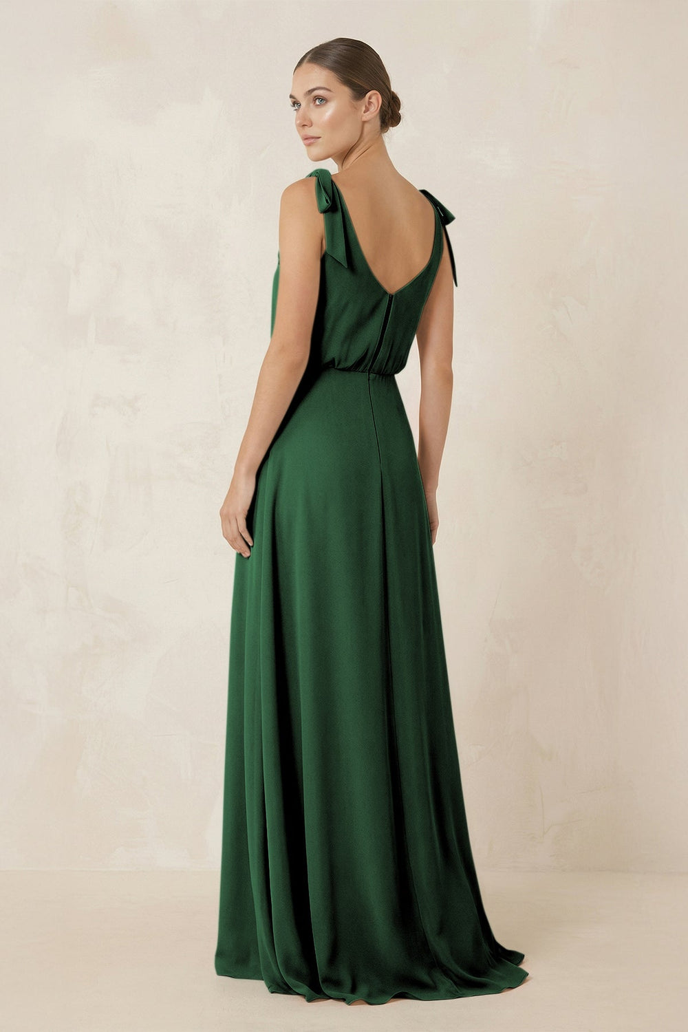 V - Neck A - Line Chiffon Bridesmaid Dress in Dark Green - SHE IS ME Bridesmaid Dresses
