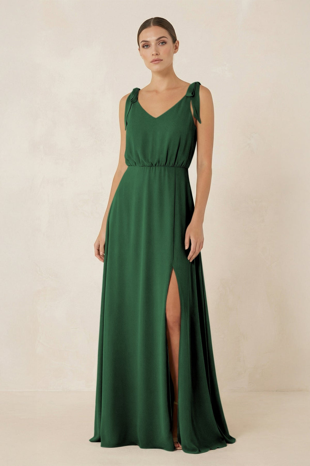 V - Neck A - Line Chiffon Bridesmaid Dress in Dark Green - SHE IS ME Bridesmaid Dresses