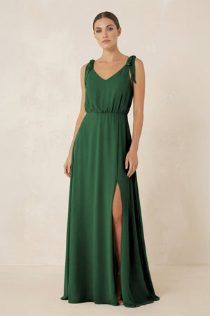 V - Neck A - Line Chiffon Bridesmaid Dress in Dark Green - SHE IS ME Bridesmaid Dresses