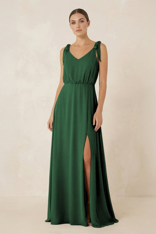 V - Neck A - Line Chiffon Bridesmaid Dress in Dark Green - SHE IS ME Bridesmaid Dresses