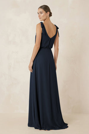 V - Neck A - Line Chiffon Bridesmaid Dress in Dark Navy - SHE IS ME Bridesmaid Dresses