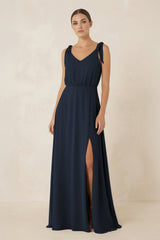 V - Neck A - Line Chiffon Bridesmaid Dress in Dark Navy - KISS BRIDAL Bridesmaid Dresses