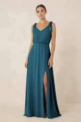 V - Neck A - Line Chiffon Bridesmaid Dress in Dark Teal - KISS BRIDAL Bridesmaid Dresses