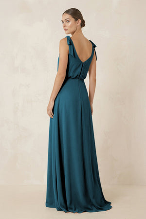 V - Neck A - Line Chiffon Bridesmaid Dress in Dark Teal - SHE IS ME Bridesmaid Dresses