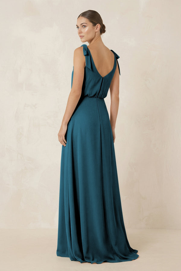 V - Neck A - Line Chiffon Bridesmaid Dress in Dark Teal - SHE IS ME Bridesmaid Dresses