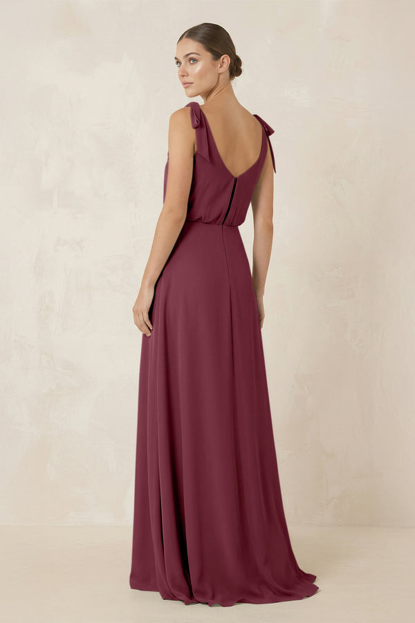 V-Neck A-Line Chiffon Bridesmaid Dress in Desert Rose (2) | KISSBRIDAL