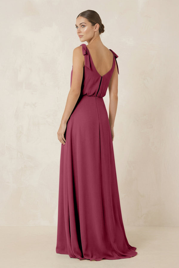 V - Neck A - Line Chiffon Bridesmaid Dress in Desert Rose - SHE IS ME Bridesmaid Dresses