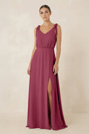 V - Neck A - Line Chiffon Bridesmaid Dress in Desert Rose - SHE IS ME Bridesmaid Dresses
