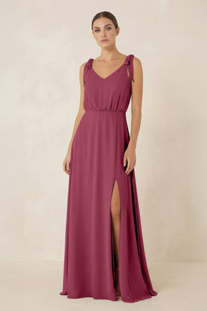 V - Neck A - Line Chiffon Bridesmaid Dress in Desert Rose - SHE IS ME Bridesmaid Dresses
