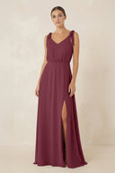 V-Neck A-Line Chiffon Bridesmaid Dress in Desert Rose | KISSBRIDAL