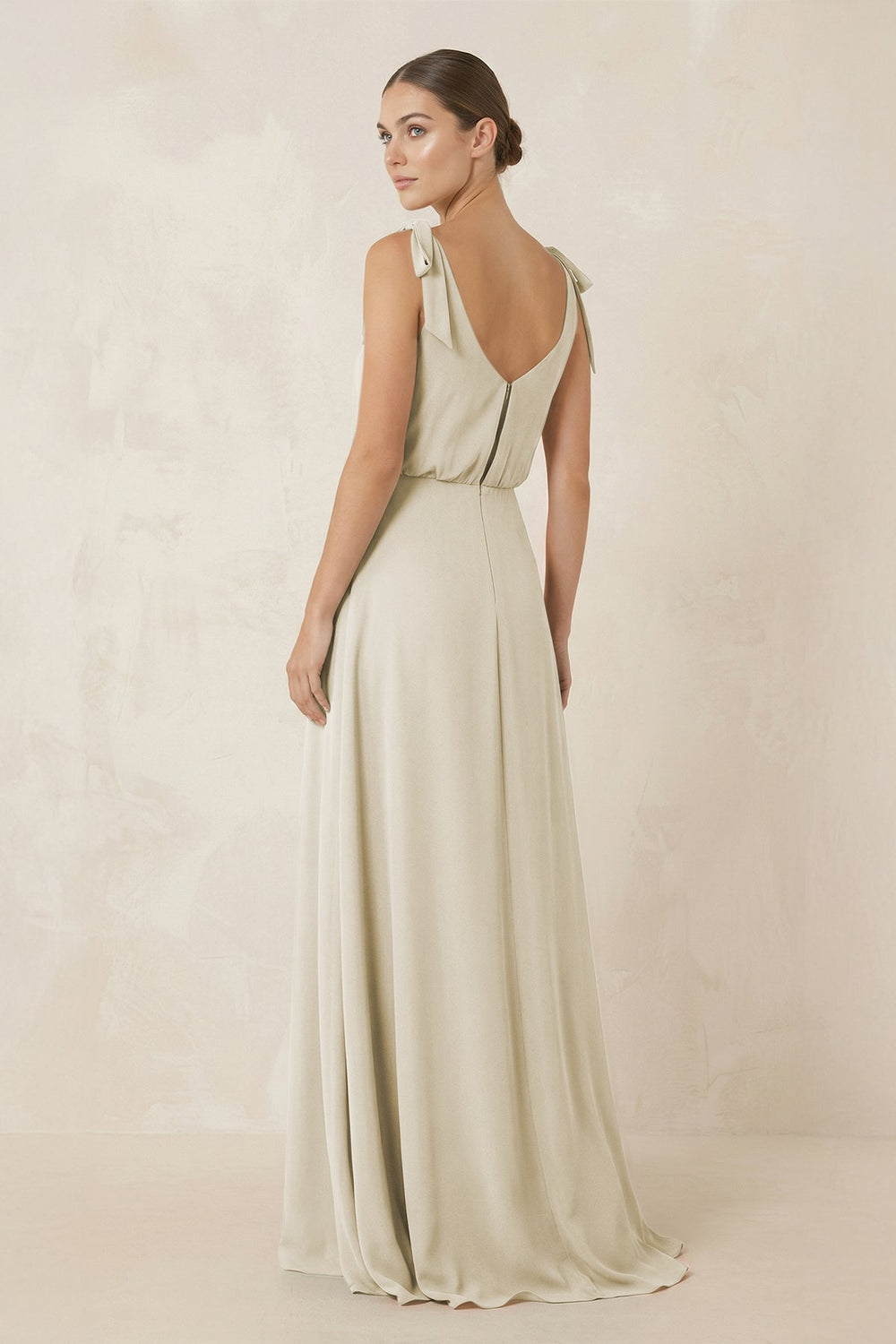 V - Neck A - Line Chiffon Bridesmaid Dress in Dove Gray - SHE IS ME Bridesmaid Dresses