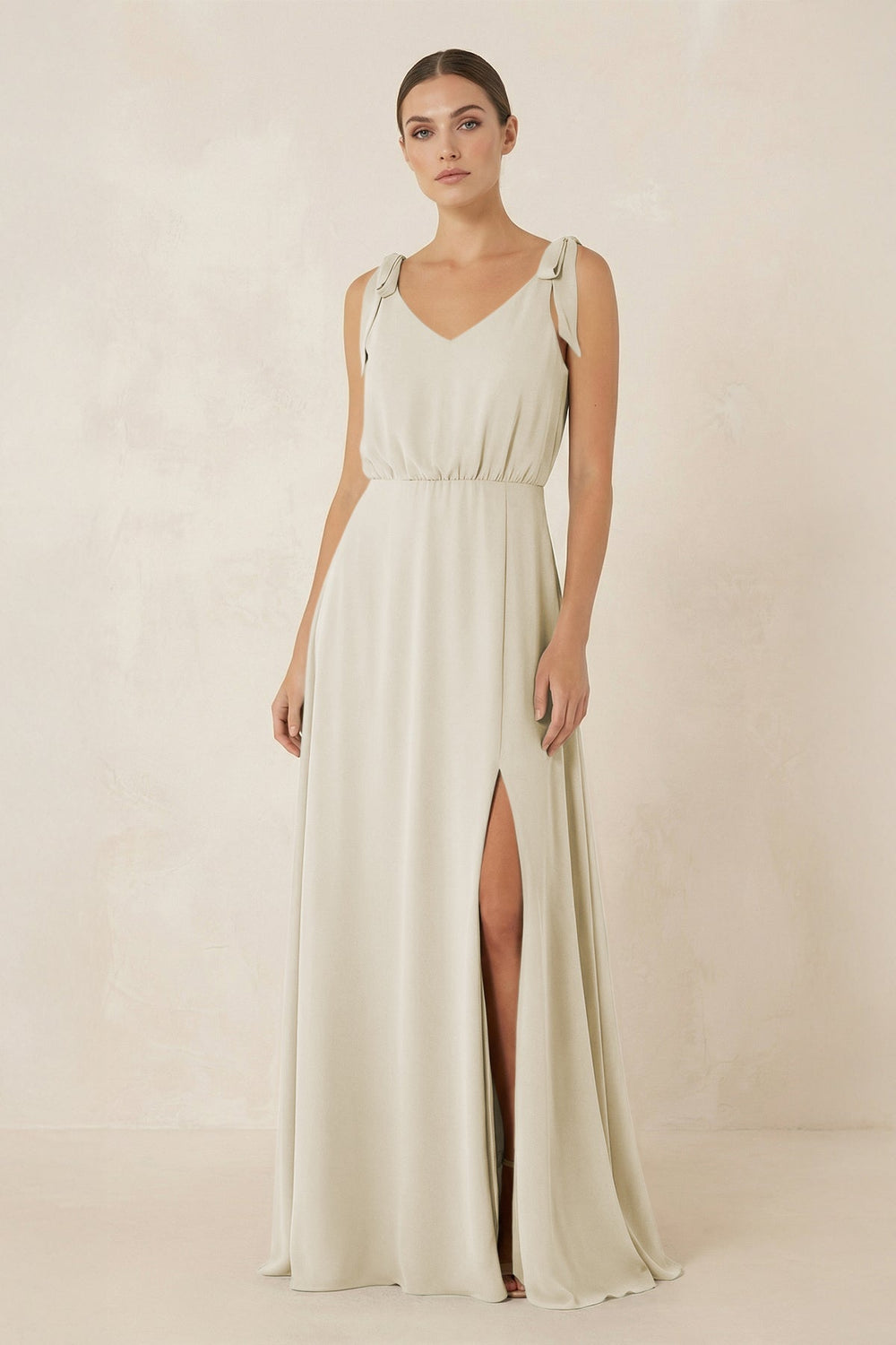 V - Neck A - Line Chiffon Bridesmaid Dress in Dove Gray - SHE IS ME Bridesmaid Dresses