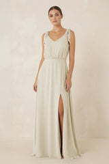 V - Neck A - Line Chiffon Bridesmaid Dress in Dove Gray - KISS BRIDAL Bridesmaid Dresses