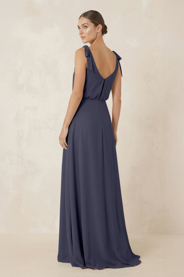 V - Neck A - Line Chiffon Bridesmaid Dress in Dusk Blue - SHE IS ME Bridesmaid Dresses