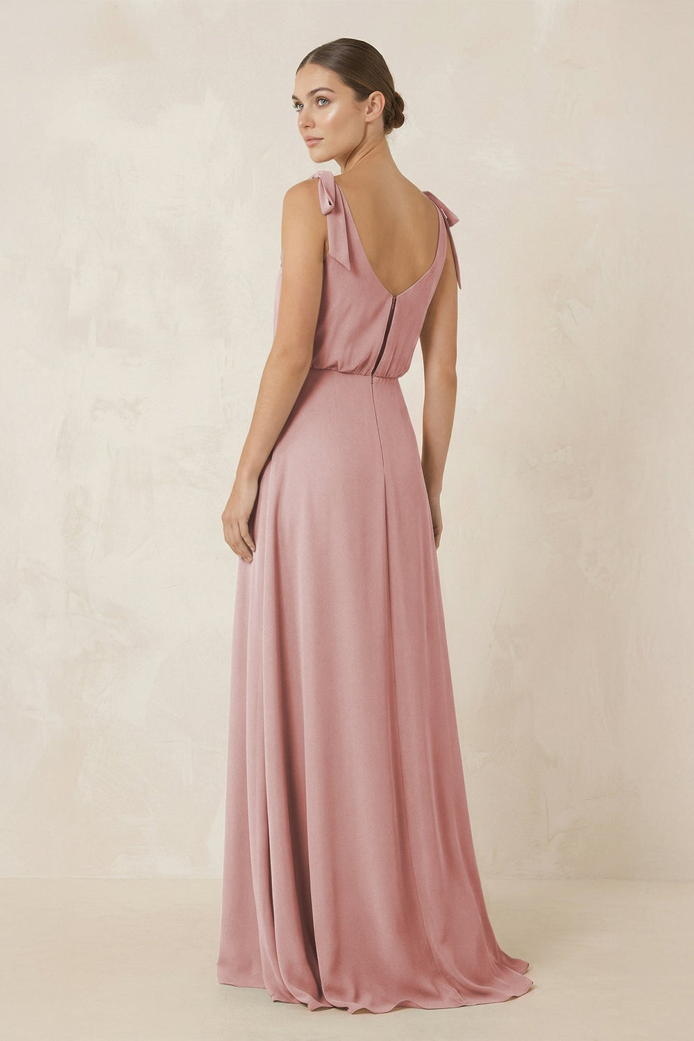 V - Neck A - Line Chiffon Bridesmaid Dress in Dusty Rose - KISS BRIDAL Bridesmaid Dresses