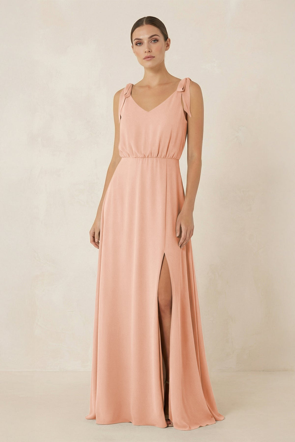 V - Neck A - Line Chiffon Bridesmaid Dress in English Rose - KISS BRIDAL Bridesmaid Dresses