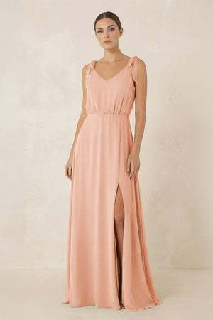 V - Neck A - Line Chiffon Bridesmaid Dress in English Rose - SHE IS ME Bridesmaid Dresses