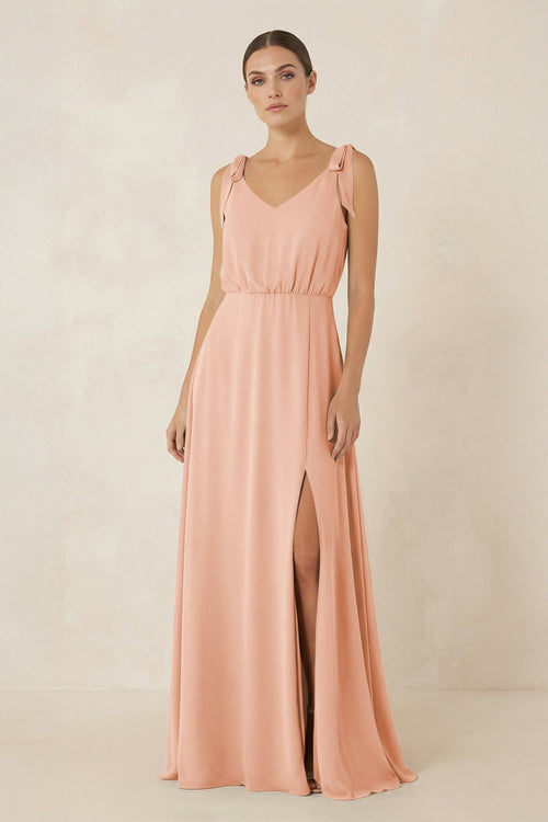 V - Neck A - Line Chiffon Bridesmaid Dress in English Rose - SHE IS ME Bridesmaid Dresses