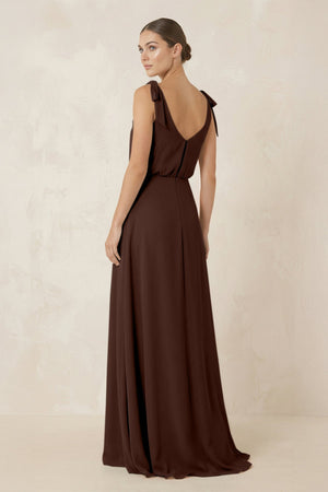 V - Neck A - Line Chiffon Bridesmaid Dress in Espresso - SHE IS ME Bridesmaid Dresses
