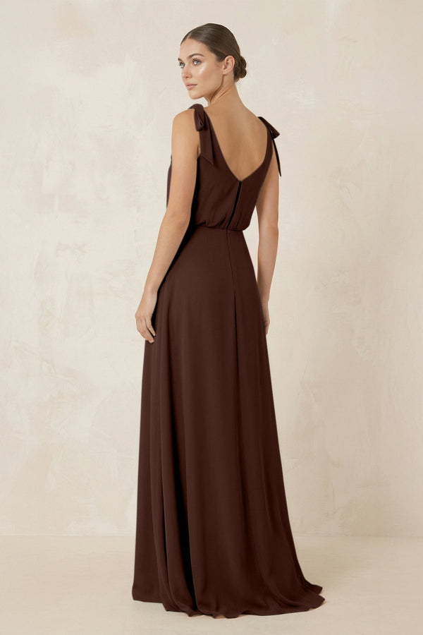 V - Neck A - Line Chiffon Bridesmaid Dress in Espresso - SHE IS ME Bridesmaid Dresses