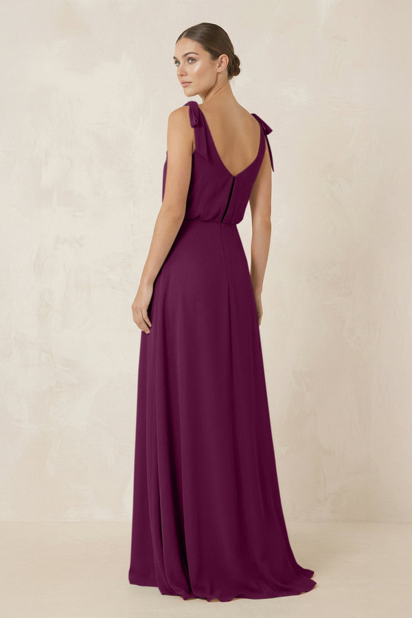 V - Neck A - Line Chiffon Bridesmaid Dress in Fig - SHE IS ME Bridesmaid Dresses