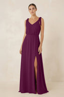 V - Neck A - Line Chiffon Bridesmaid Dress in Fig - SHE IS ME Bridesmaid Dresses