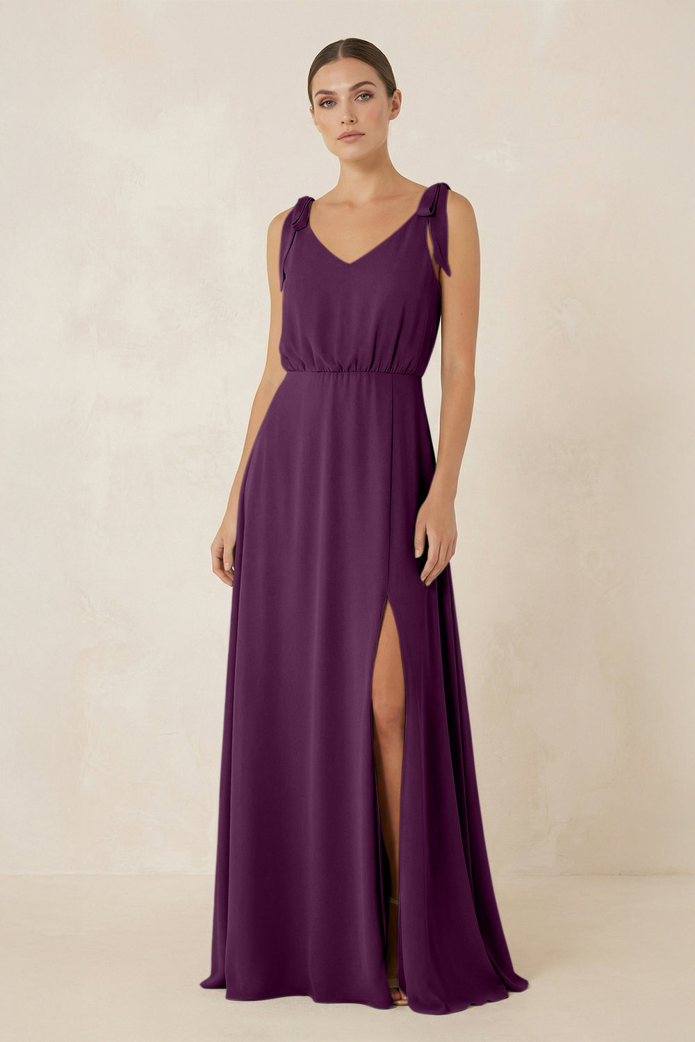 V-Neck A-Line Chiffon Bridesmaid Dress in Fig