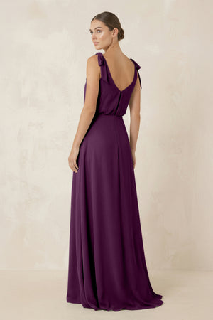 V - Neck A - Line Chiffon Bridesmaid Dress in Fig - KISS BRIDAL Bridesmaid Dresses