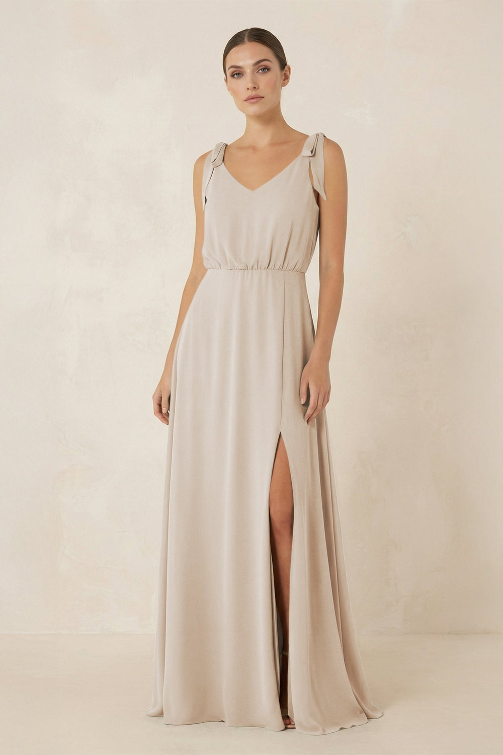 V - Neck A - Line Chiffon Bridesmaid Dress in Frost - SHE IS ME Bridesmaid Dresses