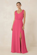 V - Neck A - Line Chiffon Bridesmaid Dress in Fuchsia - SHE IS ME Bridesmaid Dresses