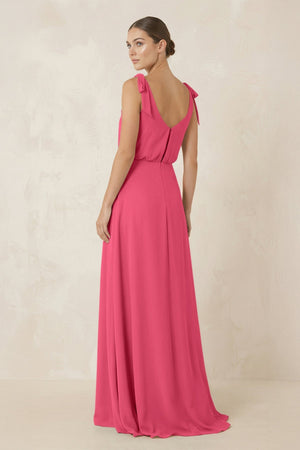 V - Neck A - Line Chiffon Bridesmaid Dress in Fuchsia - SHE IS ME Bridesmaid Dresses