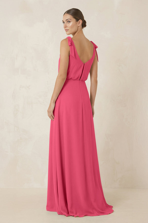 V - Neck A - Line Chiffon Bridesmaid Dress in Fuchsia - SHE IS ME Bridesmaid Dresses