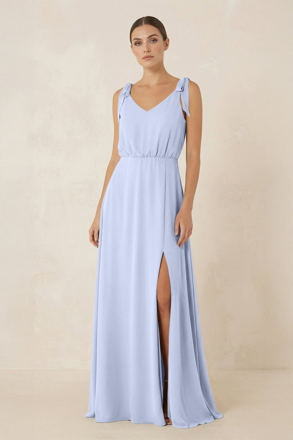 V - Neck A - Line Chiffon Bridesmaid Dress in Ice - SHE IS ME Bridesmaid Dresses