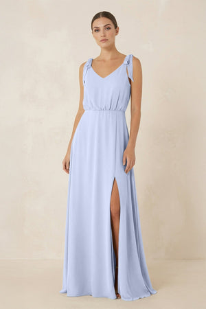 V - Neck A - Line Chiffon Bridesmaid Dress in Ice - SHE IS ME Bridesmaid Dresses