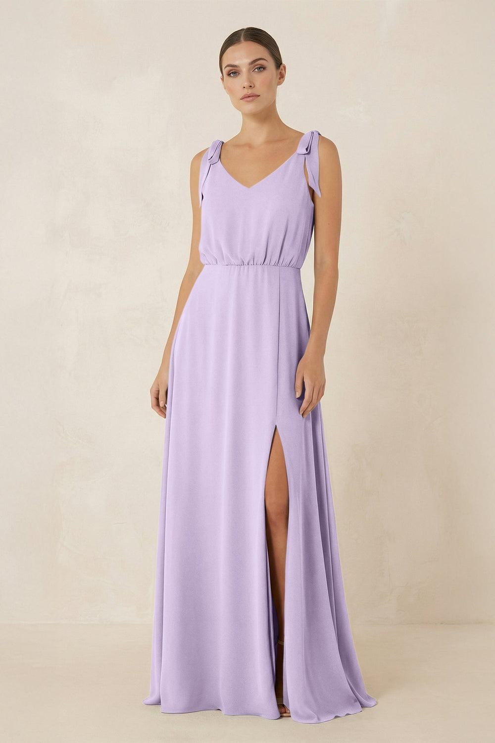 V - Neck A - Line Chiffon Bridesmaid Dress in Lavender - SHE IS ME Bridesmaid Dresses