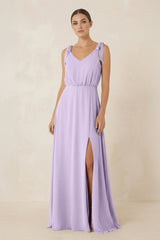 V - Neck A - Line Chiffon Bridesmaid Dress in Lavender - KISS BRIDAL Bridesmaid Dresses