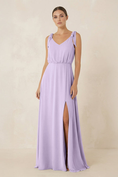 V - Neck A - Line Chiffon Bridesmaid Dress in Lavender - SHE IS ME Bridesmaid Dresses