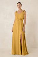 V - Neck A - Line Chiffon Bridesmaid Dress in Marigold - SHE IS ME Bridesmaid Dresses