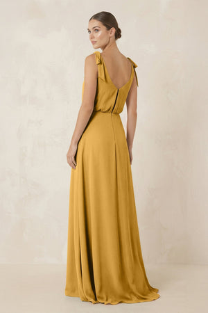V - Neck A - Line Chiffon Bridesmaid Dress in Marigold - SHE IS ME Bridesmaid Dresses
