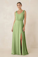 V - Neck A - Line Chiffon Bridesmaid Dress in Matcha - SHE IS ME Bridesmaid Dresses